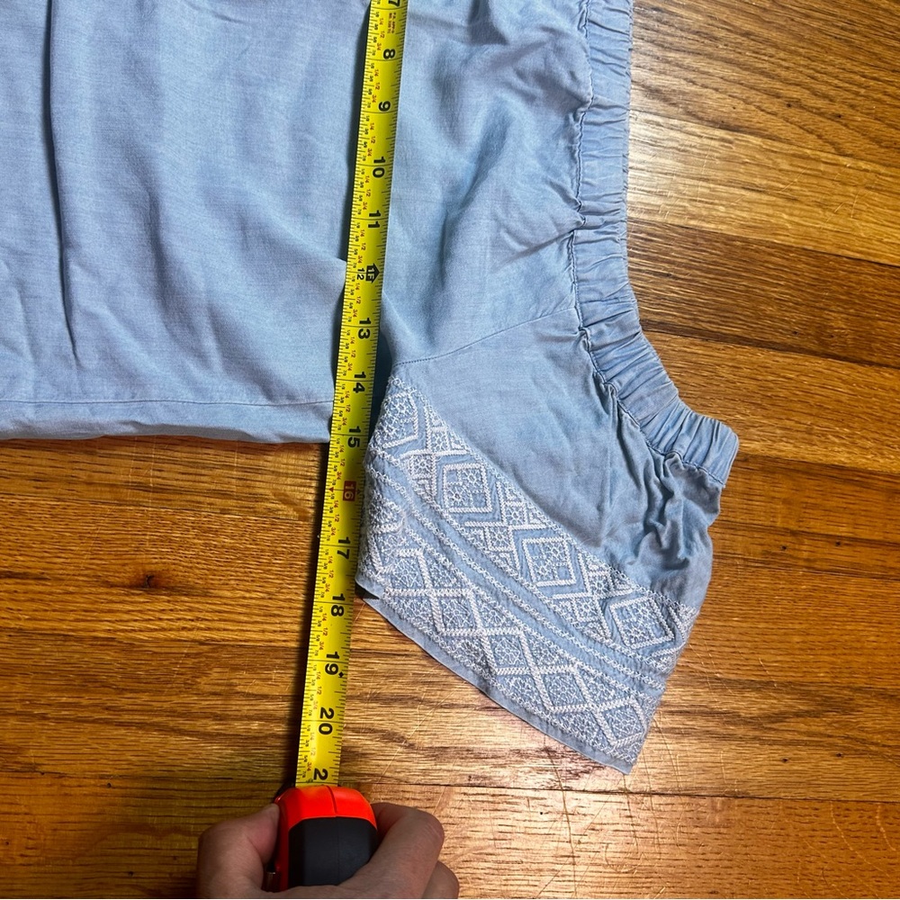 Athleta Dress Tunic Womens Size XXS Chambray Embroidered Sleeve Off Shoulder - Picture 3 of 6